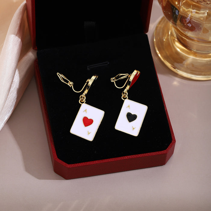 Wholesale Silver Needle Dripping Oil Red Heart Spade Poker Earrings with Light Luxury Design Asymmetric Personality Fashion Versatile Earrings
