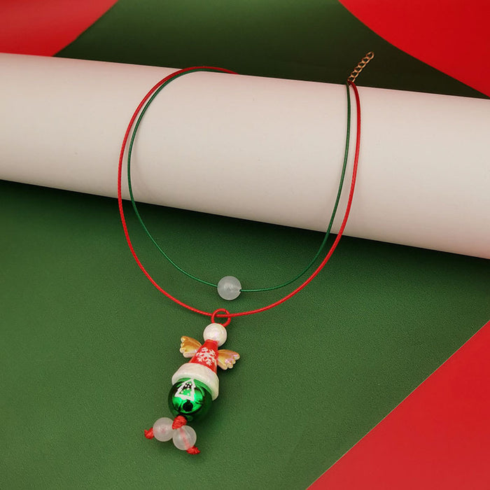Wholesale Christmas Double Necklace Luminous  Christmas Hat Snowflake Christmas Tree Necklace