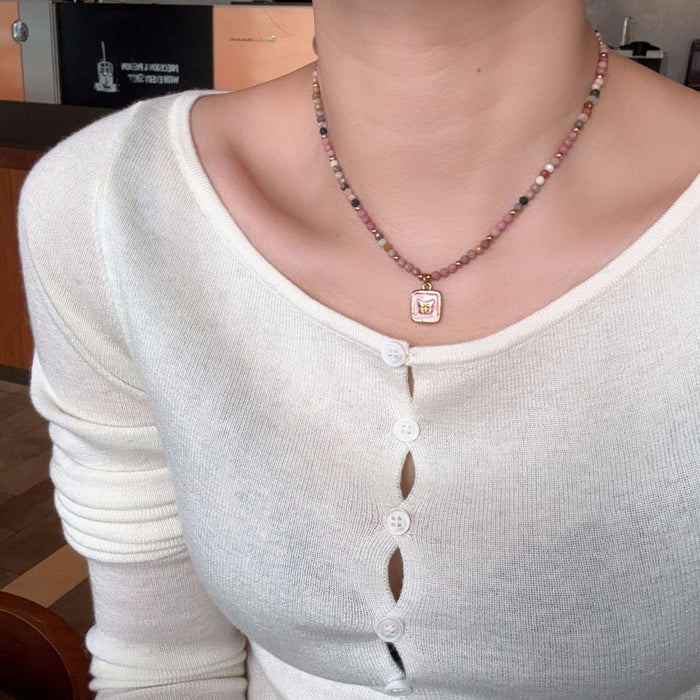 Wholesale Natural stone bead necklace light luxury niche retro red patterned stone layered turquoise high-end necklace