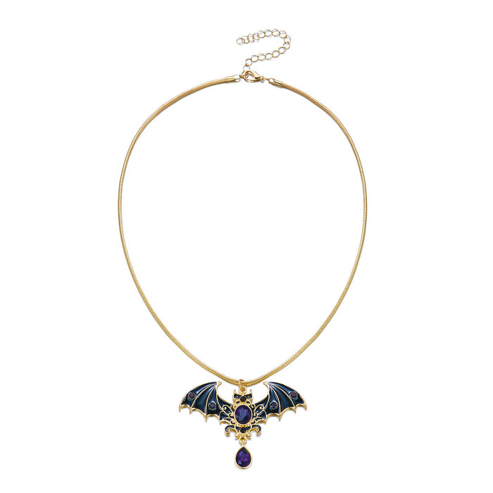 Wholesale Halloween Gothic Bat Rhinestone Ghost Pendant Necklace