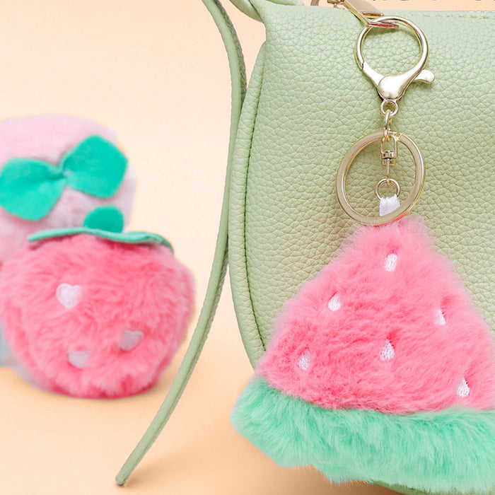 Wholesale Cute Plush Fruit Keychain Bag Charm Pink Watermelon MOQ≥3