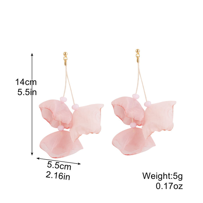 Wholesale Exaggerated flower tassel earrings, personalized earrings, temperament long fabric earrings, red flower earrings