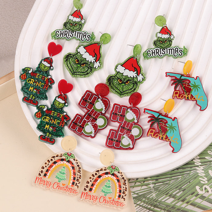 Wholesale Christmas Tree English Clown Acrylic Earrings Cartoon Pistol Earrings
