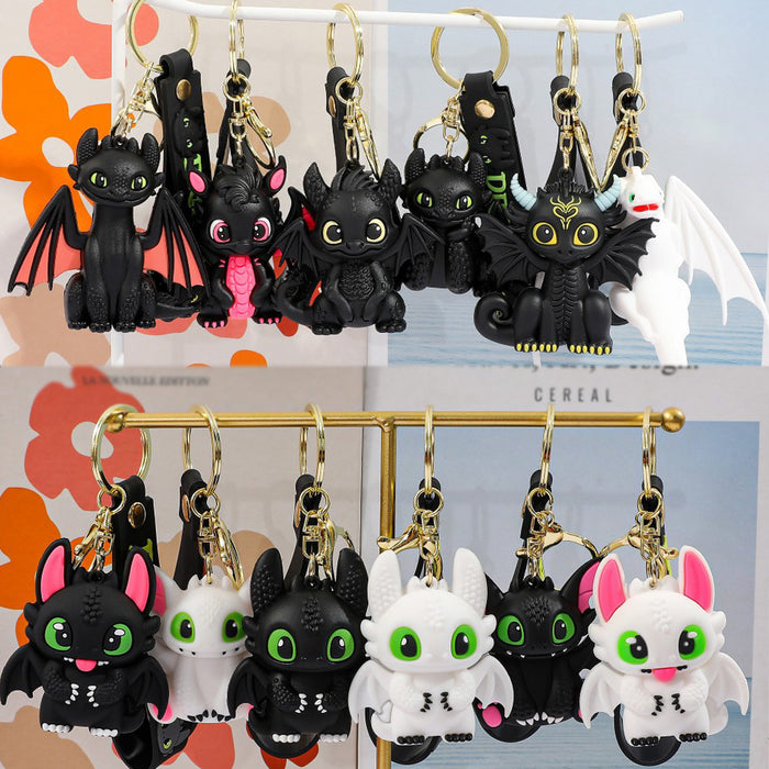 Wholesale Cartoon Black and White Little Flying Dragon Keychain Pendant Soft Plastic Cute Doll Accessories Luggage Pendant