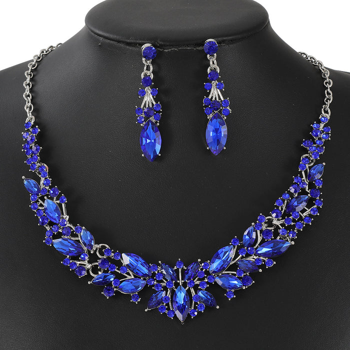 Wholesale Fashion Crystal Necklace Earrings Jewelry Set Dress Fashion Versatile Accessories