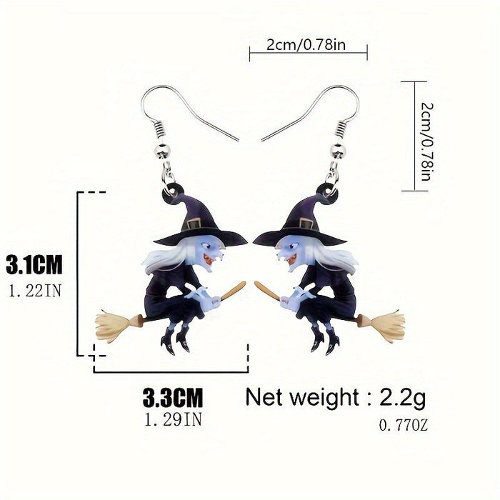 Wholesale  cartoon broom witch dangling earrings personality earrings  party decoration Gothic style