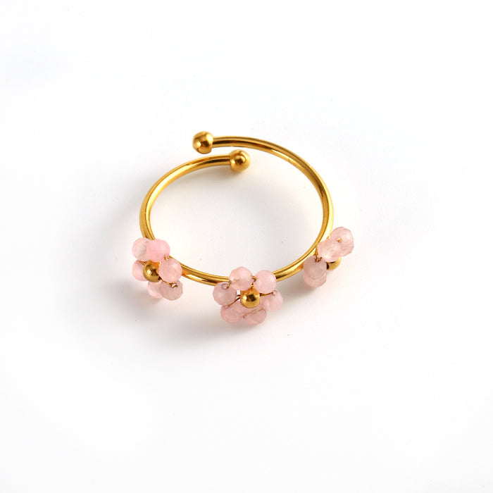 Wholesale Fashionable and minimalist stainless steel natural stone flower ring with niche design and three flower opening ring wholesale