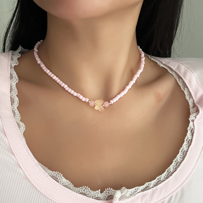 Wholesale Jewelry fashion resin bead handmade necklace sweater chain versatile butterfly collarbone chain pendant