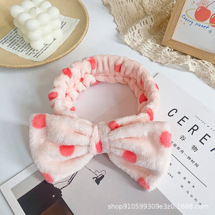 Wholesale Leopard Print Polka Dot Striped Bow Headband Women' s Face Wash Sports Headband Coral Velvet Hair Accessories
