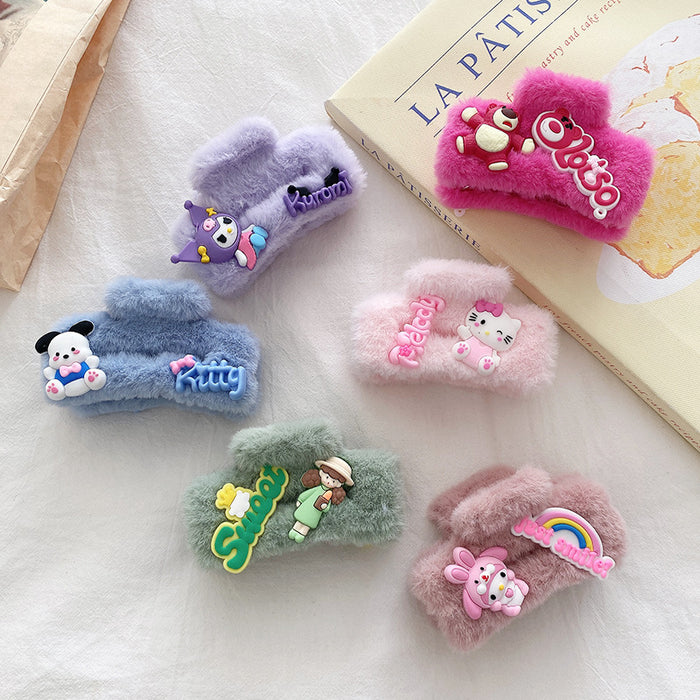 Wholesale Cartoon Plush Strawberry Bear Grab Clip Sanrio Square Grab Clip Girl's Back of The Head Shark Clip Hairpin Hairpin Headdress JDC-HC-Wangl007