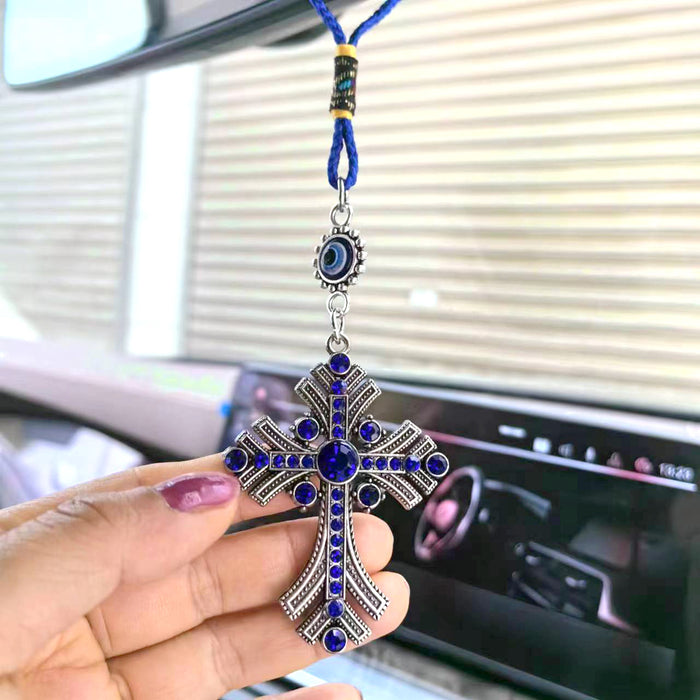 Wholesale Devil's Eye Blue Eye Diamond Cross Good Luck Decoration Pendant Car Hanging