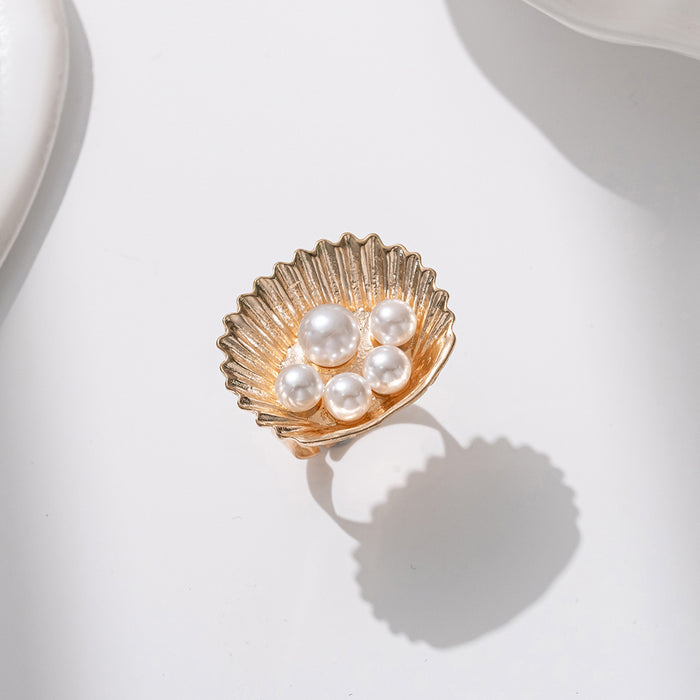 Wholesale Pearl Open Ring Fashion Creative Geometric Conch Adjustable Handpiece
