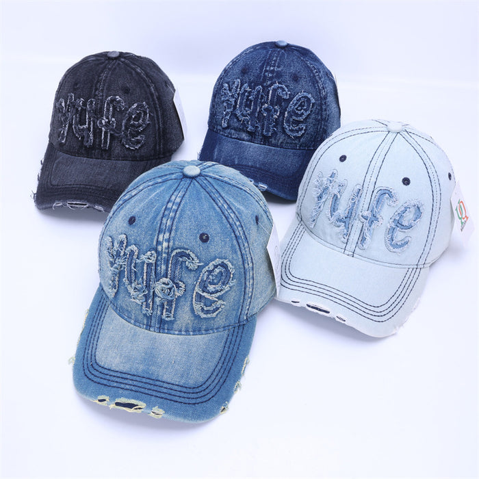 Wholesale Big Head Cowboy Baseball Hat Retro Broken Hole Sunshade Hat Duck Tongue Hat