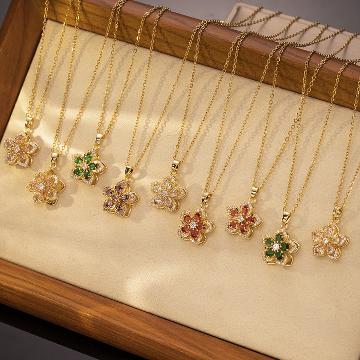 Wholesale Necklace Rotating Zircon Flower Charm Necklace Ornament