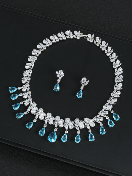 Wholesale Zircon Necklace Earrings suit Jewelry Full Diamond Water Drops Festival Wear