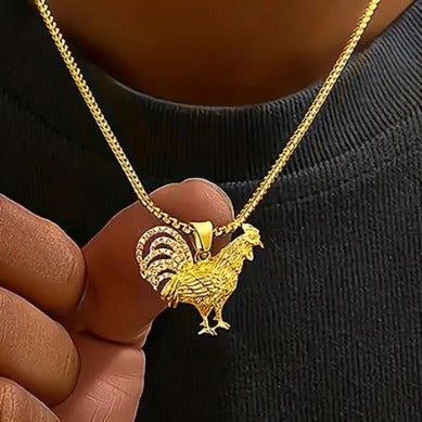 Wholesale Titanium Steel Gold Plated Diamond Chicken Necklace JDC-NE-ChengHan012