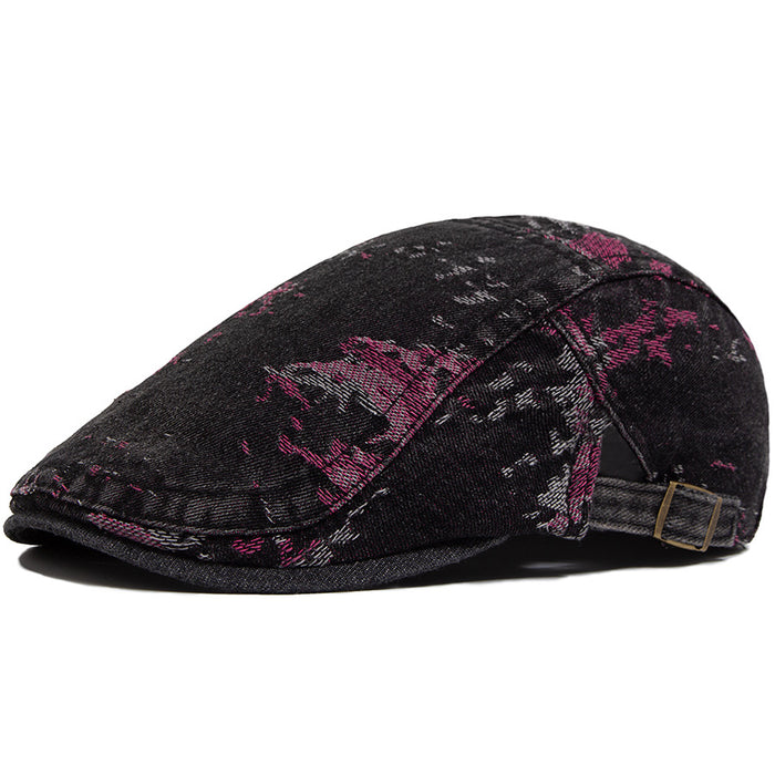 Wholesale Fashion printed washed cotton denim beret, casual forward hat, sun visor wholesale