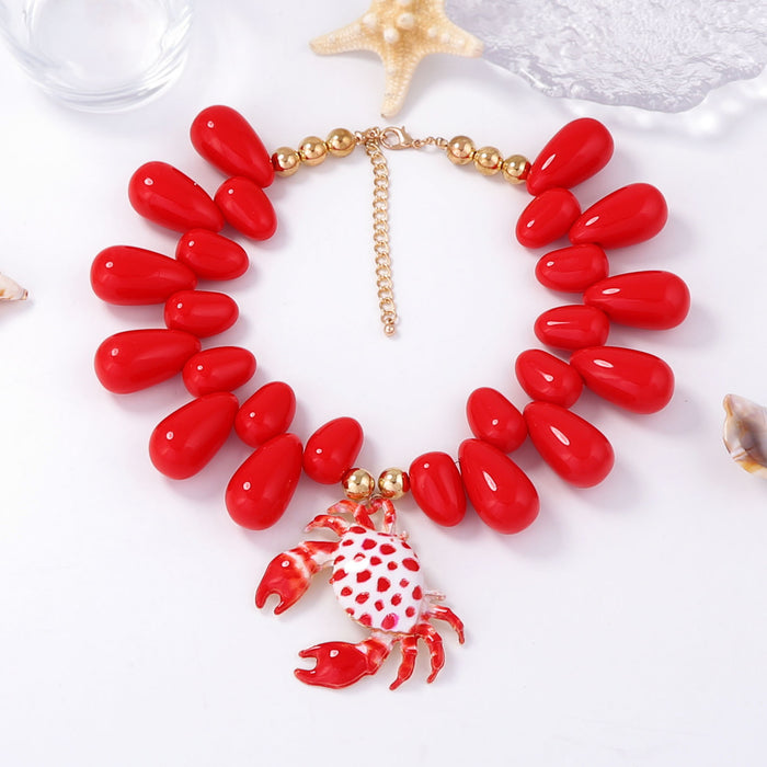 Wholesale Cross-Border European and American Beach and Ocean Resort Style Exaggerated Fashion Simple Alloy Printed Crab Pendant Women's Necklace