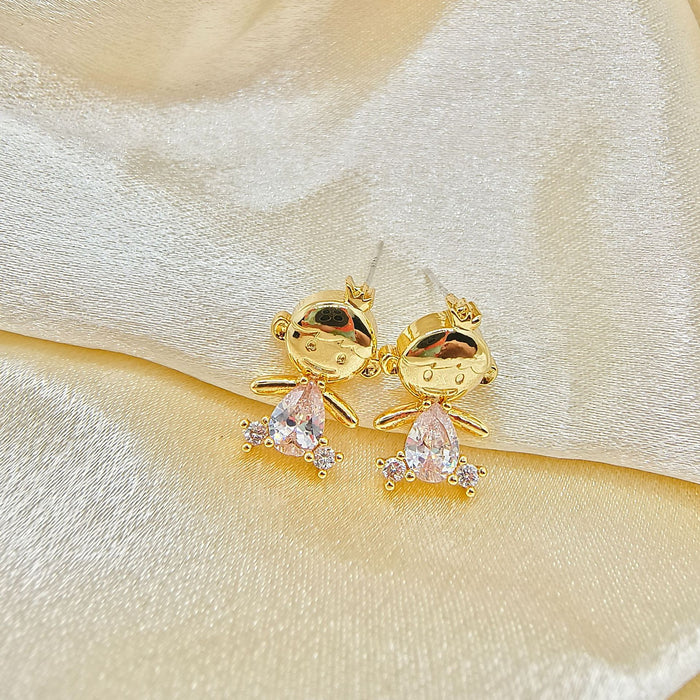 Wholesale  Cartoon Girl 925 Silver Needle Earrings Micro-inlaid Zircon Earrings