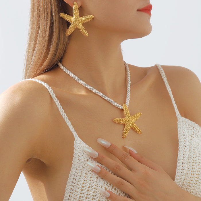 Wholesale Alloy Personalized Starfish Pendant Necklace Earrings JDC-NE-QianDi023