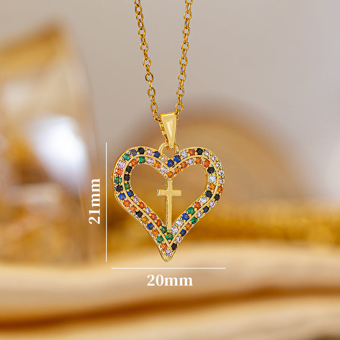 Wholesale Zircon-set cross Titanium steel necklace