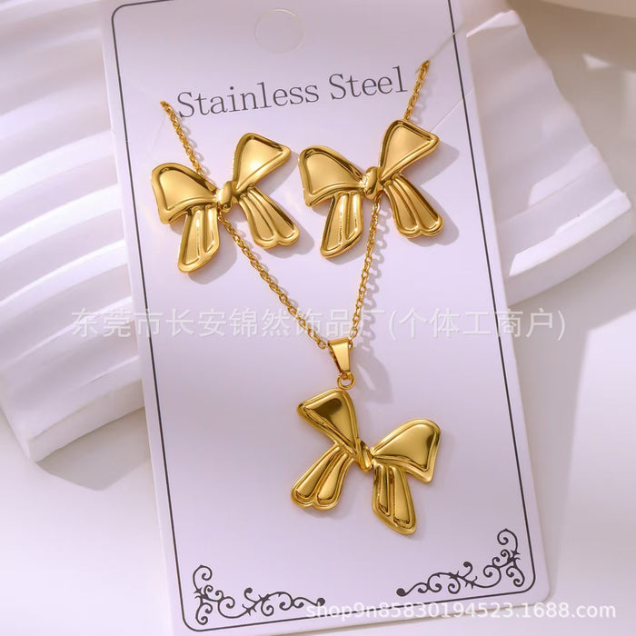 Wholesale Stainless steel gold-plated earring and necklace set