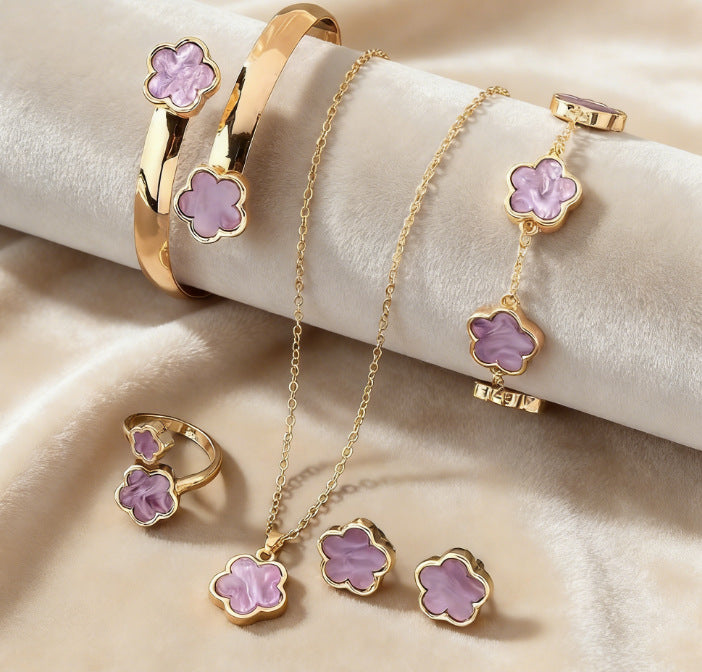 Wholesale Lucky Clover Flower Design 5-Piece Jewelry Set Alloy Electroplated Fashion Accessory