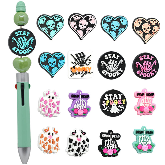 Wholesale  horror beads beaded patch PVC soft glue handmade detachable ballpoint pen accessories