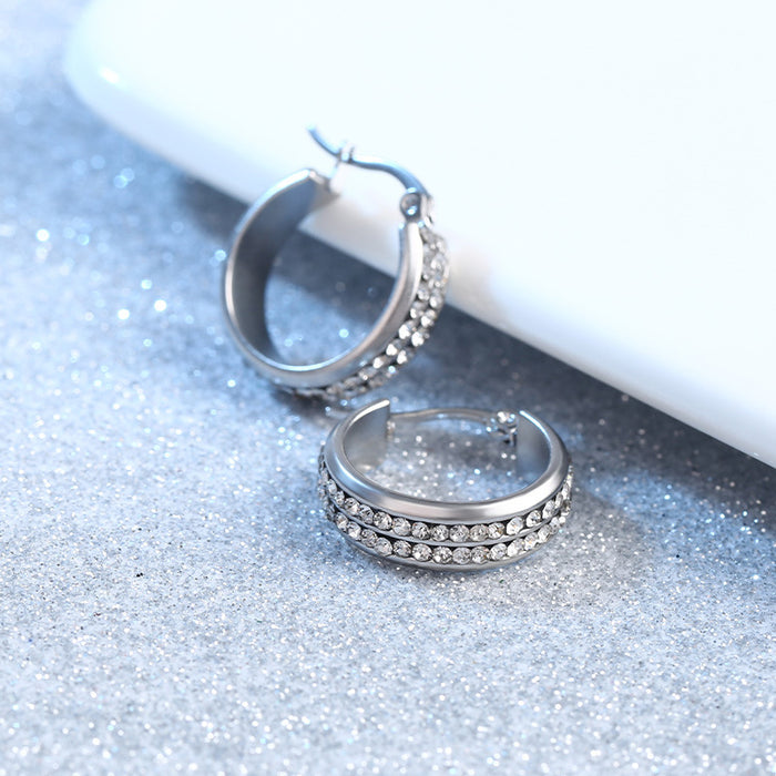 Wholesale Popular small circle diamond studded ear studs with electroplating, personalized trend, double row diamond stainless steel earrings