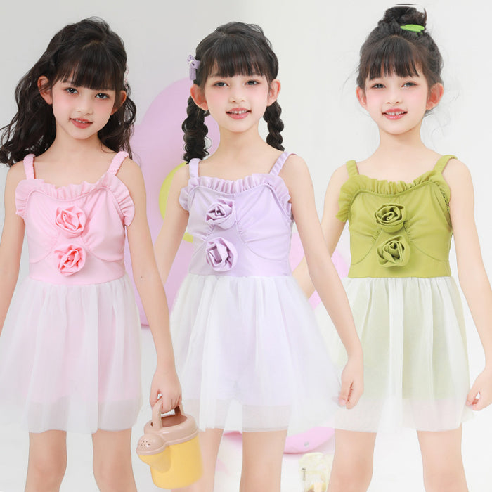 Wholesale Children's swimsuit polyester one-piece suspender swimsuit