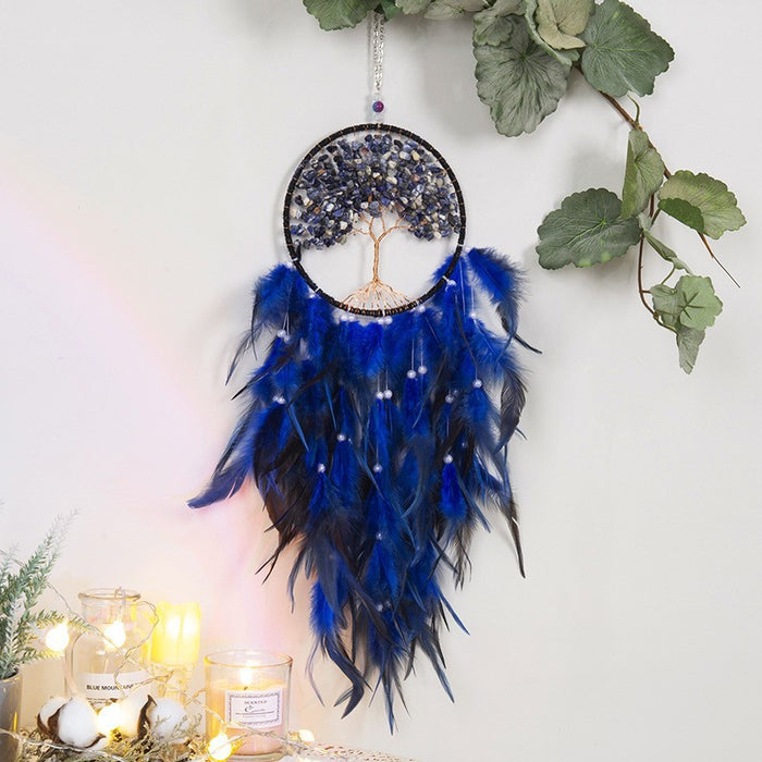 Wholesale Feather Dreamcatcher Wall Hanging with Tree of Life Design and Natural Stone Accents