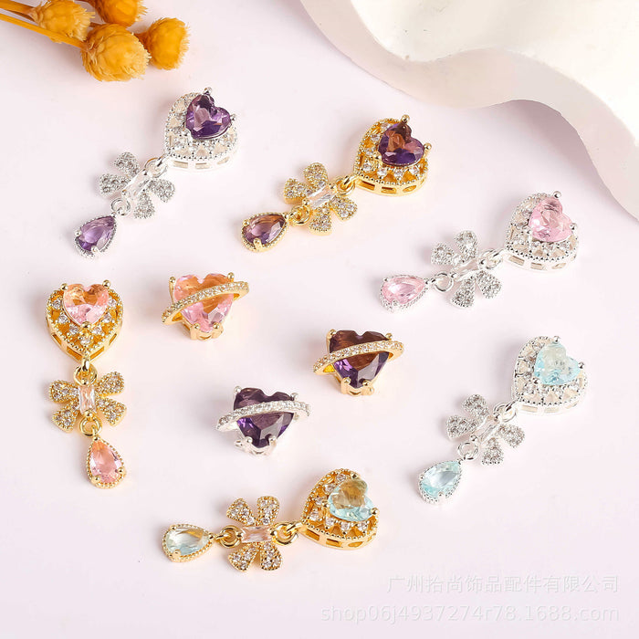 Wholesale Gold colored zirconium inlaid pendant, love bow, water droplet pendant, DIY crystal bracelet, necklace, pearl separating accessory