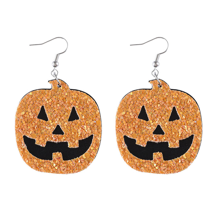 Wholesale  grimace pumpkin sequins pendant earrings multi-layer PU Gothic wind double-sided ear jewelry gift