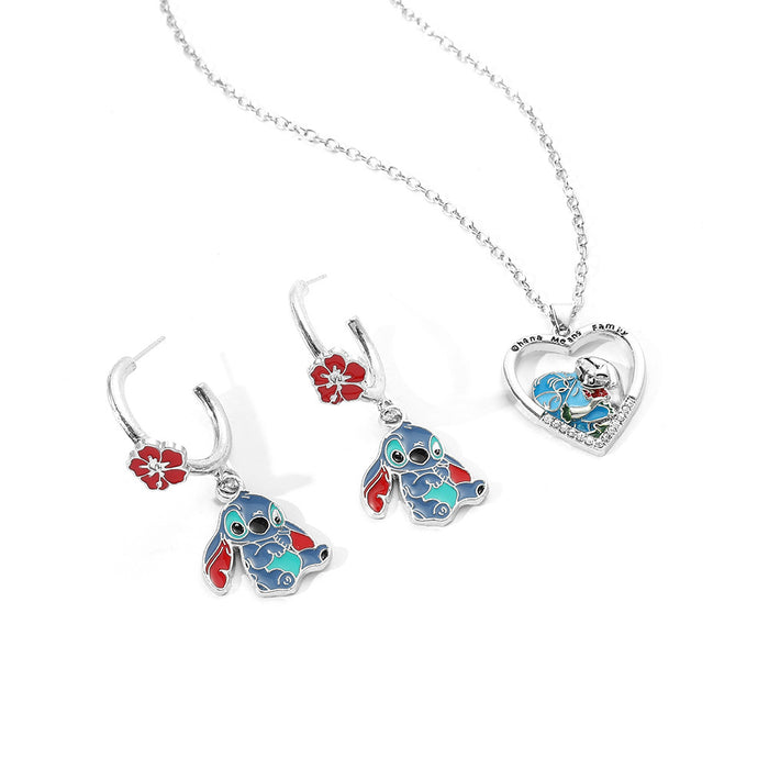 Wholesale Love Pendant Cartoon Little Red Flower Oil Drop Earrings Necklace JDC-NE-BS012