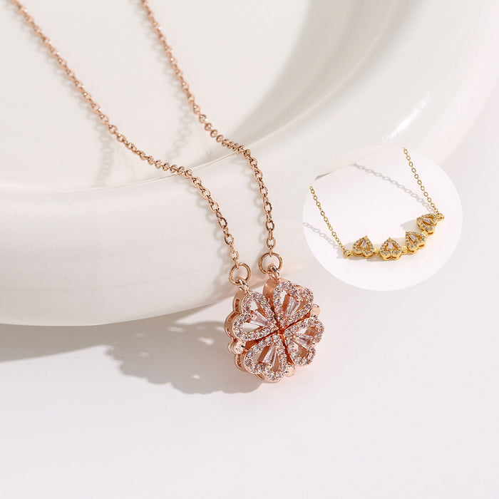 Wholesale Micro-diamond four-leaf clover openable pendant titanium steel necklace