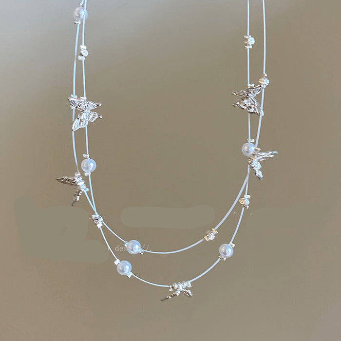 Wholesale Double-layer Pearl Butterfly Clavicle Chain Women's  All-match Accessories  Necklace