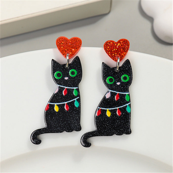 Wholesale Christmas changeable cat earrings acrylic holiday cute Christmas bell black cat earrings