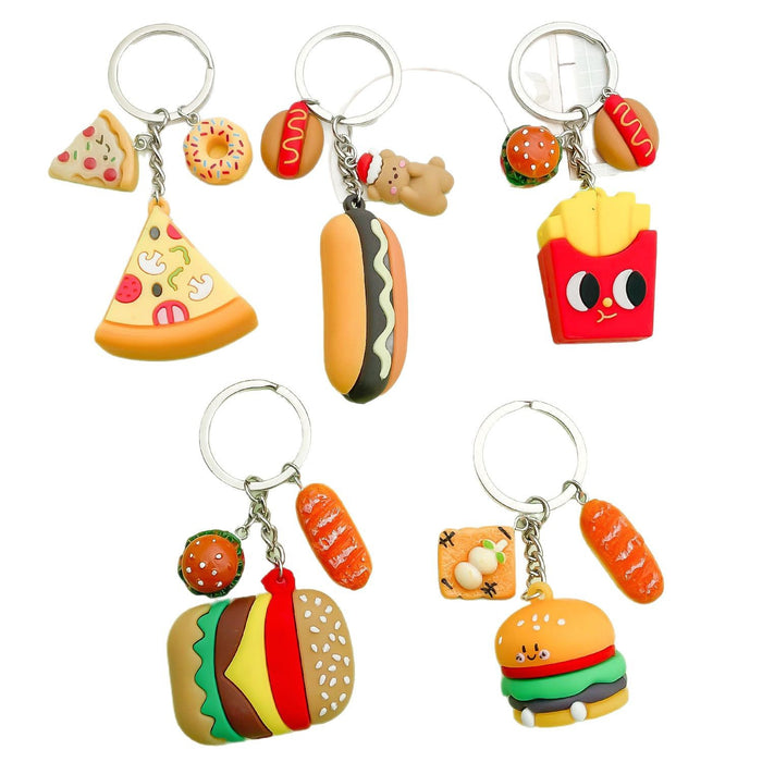 Wholesale Burger fries pizza keychain pendant creative soft rubber food toy pendant bag hanging decoration small gift