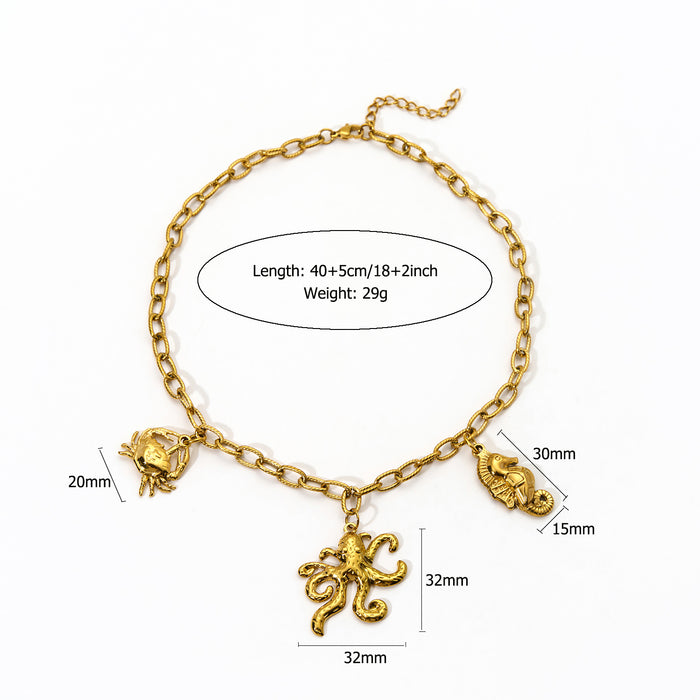 Wholesale New fashionable and personalized stainless steel necklace paired with ocean style pendant color preservation wholesale