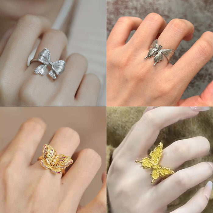 Wholesale Pink butterfly ring, light luxury temperament, niche design, high-end feel, ring ring design
