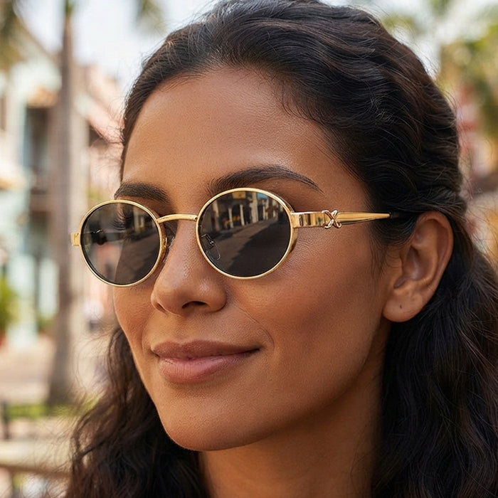 Wholesale Gold Metal Oval Vintage Punk Sunglasses UV400 Trendy