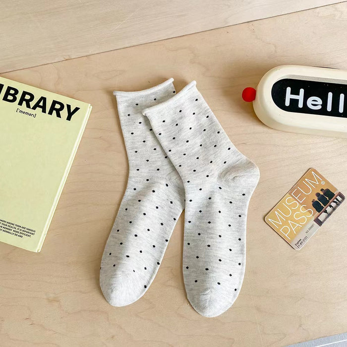 Wholesale Solid color cotton polka dot socks with anti odor, sweat absorbing, rolled edges and breathable midsole