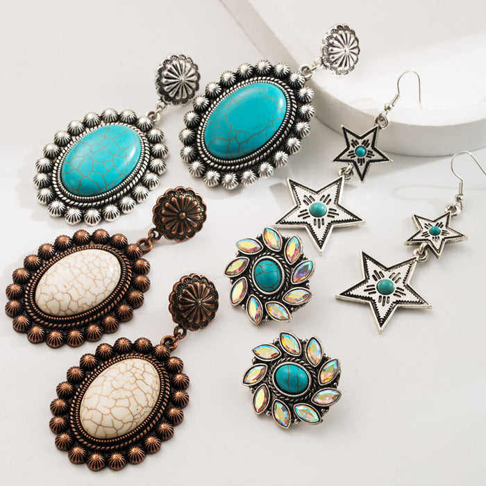 Wholesale Turquoise alloy vintage geometric earrings