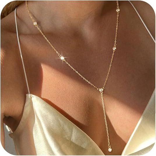 Wholesale Fashionable rhinestone Y-shaped long necklace for women, light luxury collarbone chain, personalized necklace accessory
