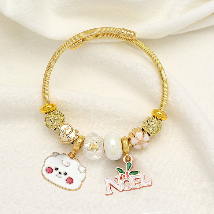 Wholesale Christmas Cartoon Reindeer Bell Stainless Steel Bracelet MOQ≥2