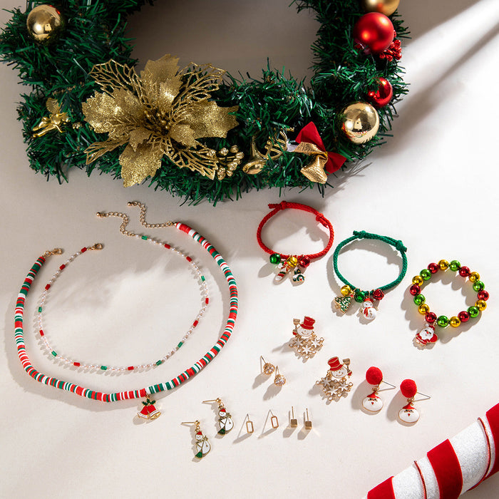 Wholesale Cute Snowman Christmas Tree Jewelry Set - Earrings Necklace Bracelet - Chic Party Wear Jewelry MOQ≥2