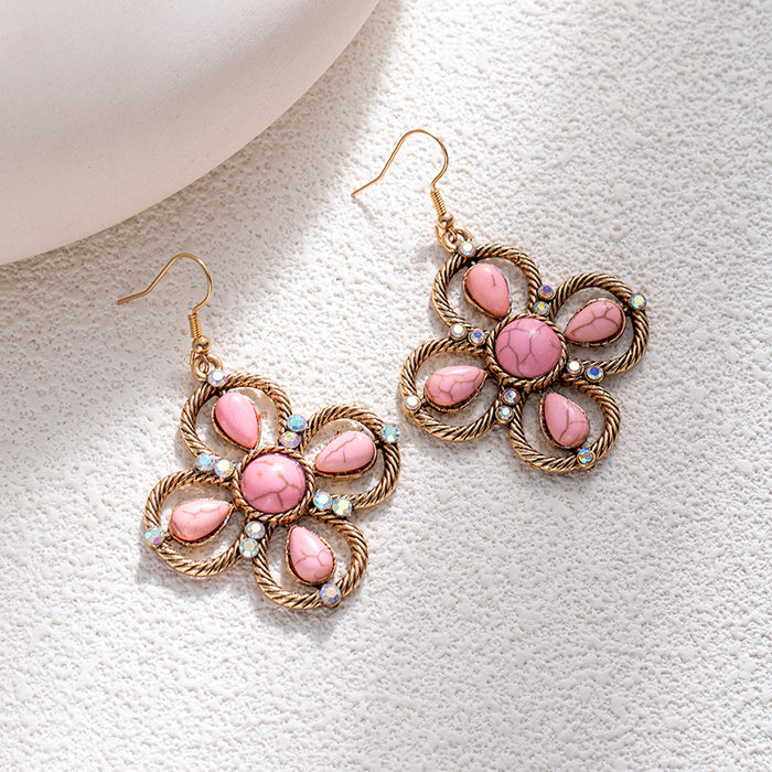 Wholesale Retro ethnic turquoise flower earrings