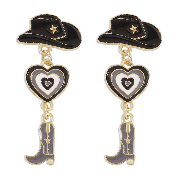 Wholesale of Western Cowboy Style Hats, Love Cowboy Boots, Drip Oil Multi Layer Alloy Earrings JDC-ES-QianDi026