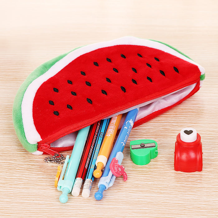 Wholesale Fashionable Cute Big Watermelon Cute Plush Stationery Bag Storage Pencil Case Melon Design Children's Shoulder