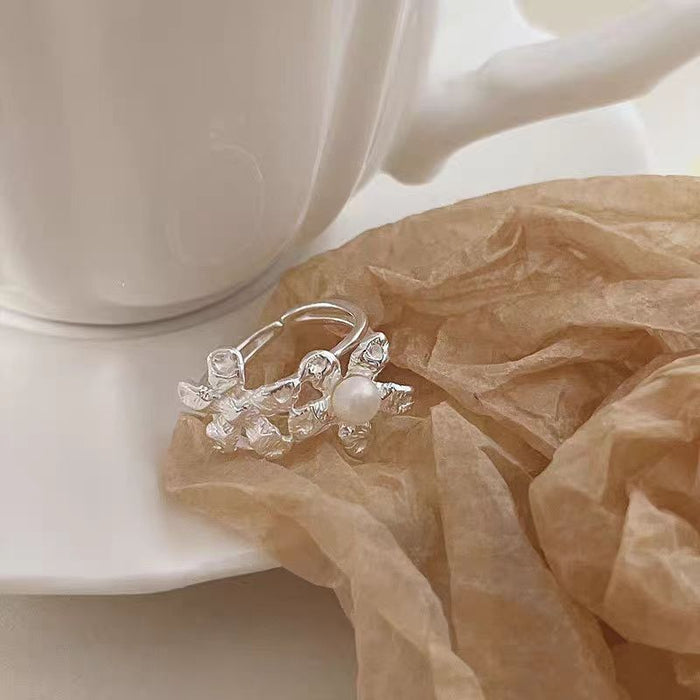 Wholesale Braided Flower Pearl Alloy Ring JDC-RS-TongS003